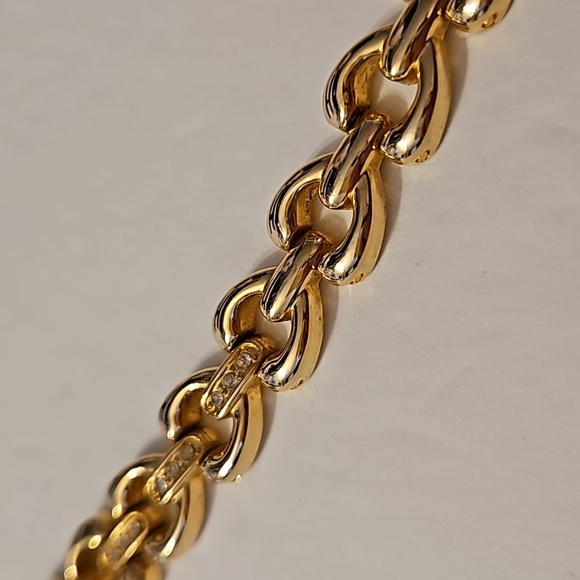 Rhinestone & Goldtone Link 6.5" Bracelet - Picture 7 of 9